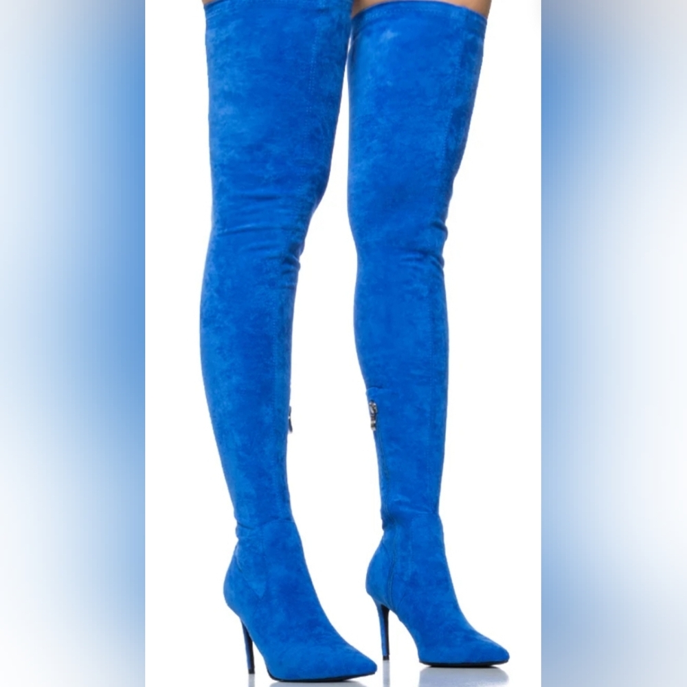 AZALEA WANG CONCOLOR BLUE SUEDE THIGH HIGH BOOT - 11